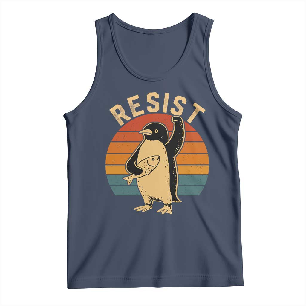 Funny Penguin Resist Tank Top Against Tariffs Retro Vintage