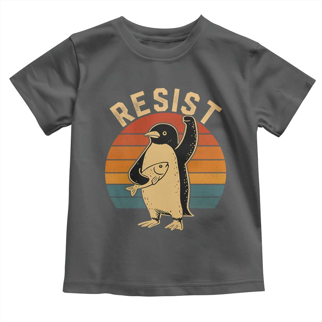Funny Penguin Resist Toddler T Shirt Against Tariffs Retro Vintage