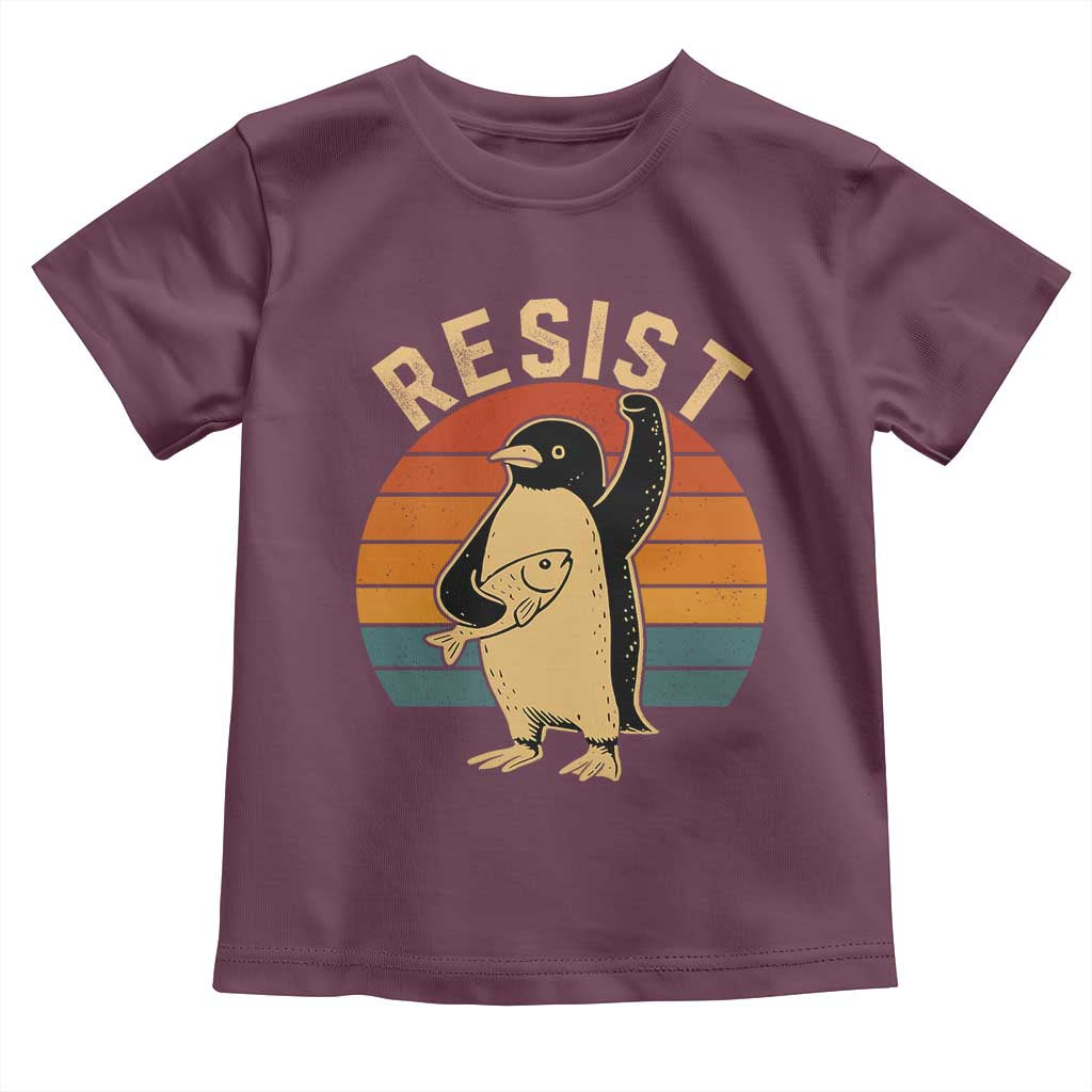 Funny Penguin Resist Toddler T Shirt Against Tariffs Retro Vintage