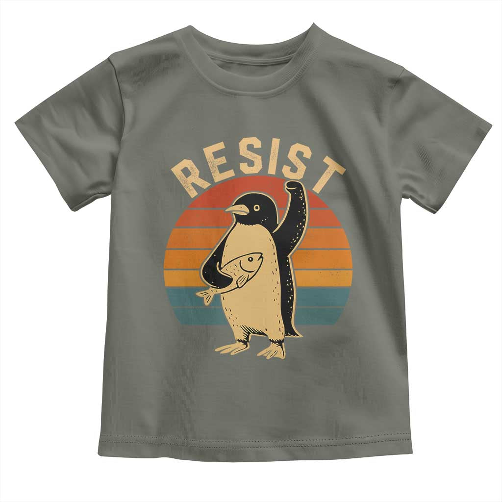 Funny Penguin Resist Toddler T Shirt Against Tariffs Retro Vintage