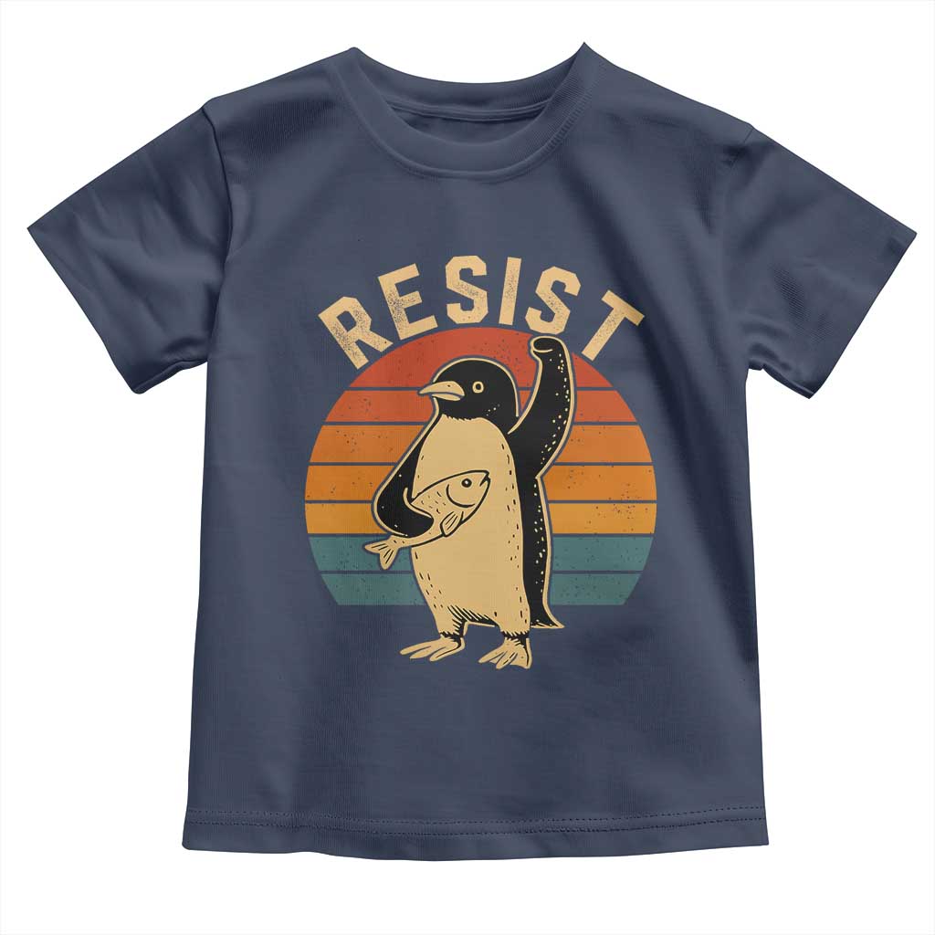 Funny Penguin Resist Toddler T Shirt Against Tariffs Retro Vintage