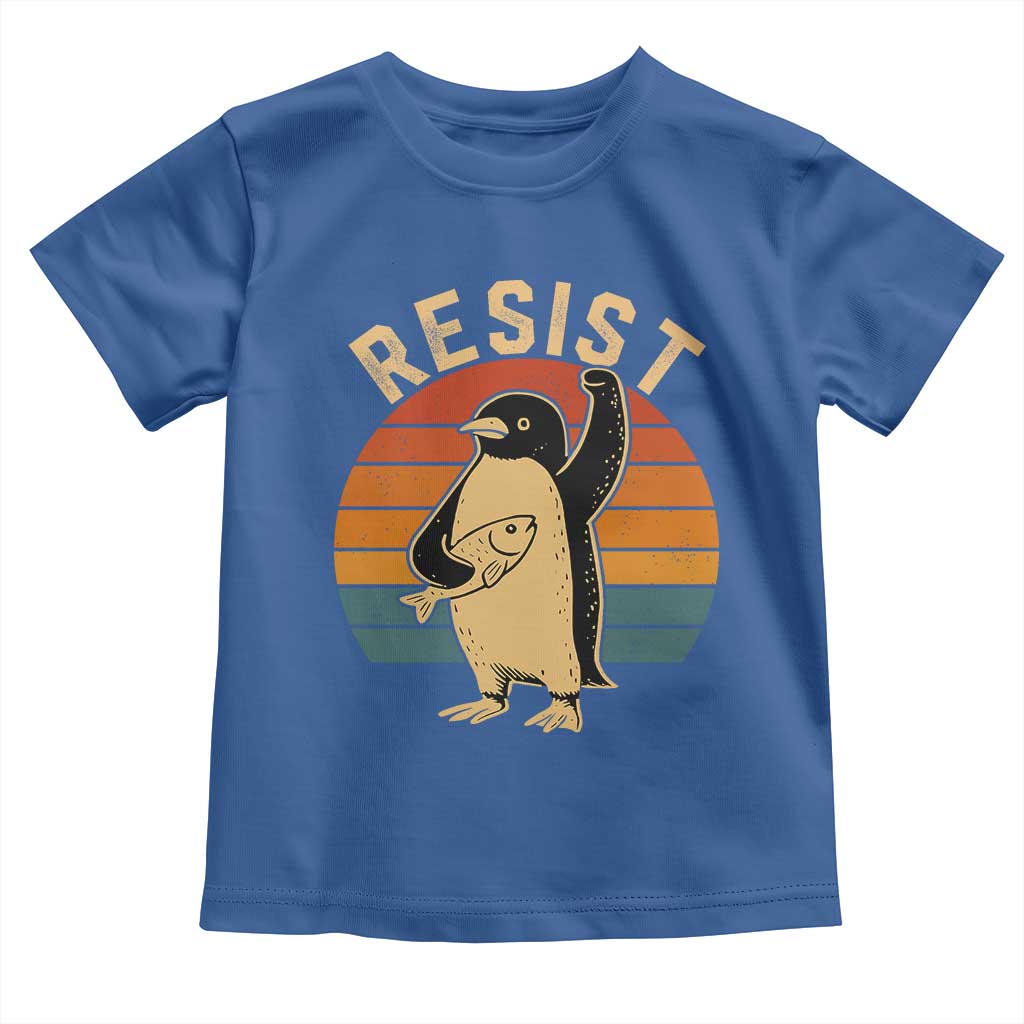 Funny Penguin Resist Toddler T Shirt Against Tariffs Retro Vintage