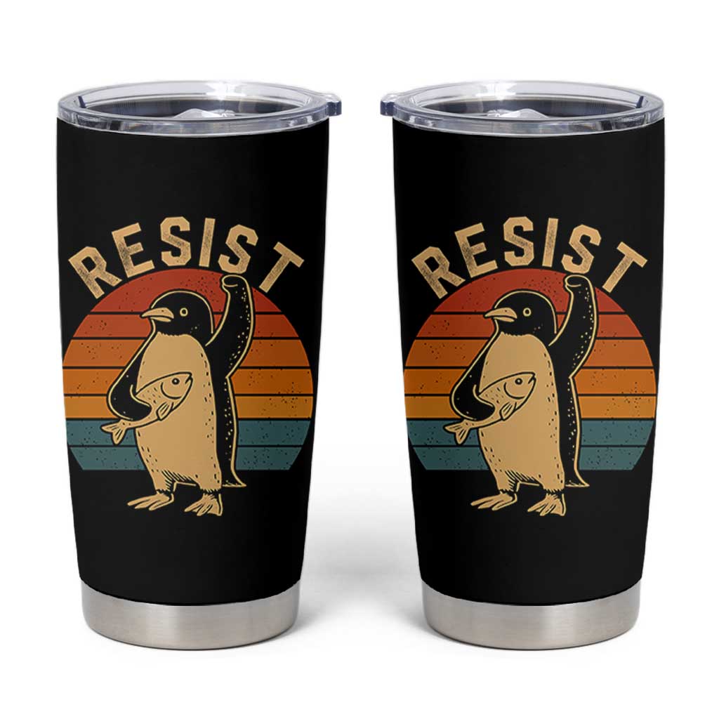 Funny Penguin Resist Tumbler Cup Against Tariffs Retro Vintage