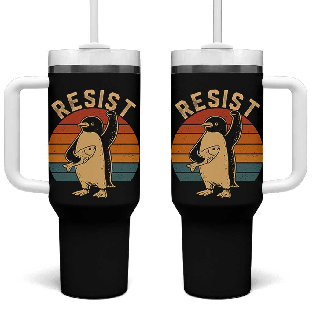 Funny Penguin Resist Tumbler With Handle Against Tariffs Retro Vintage