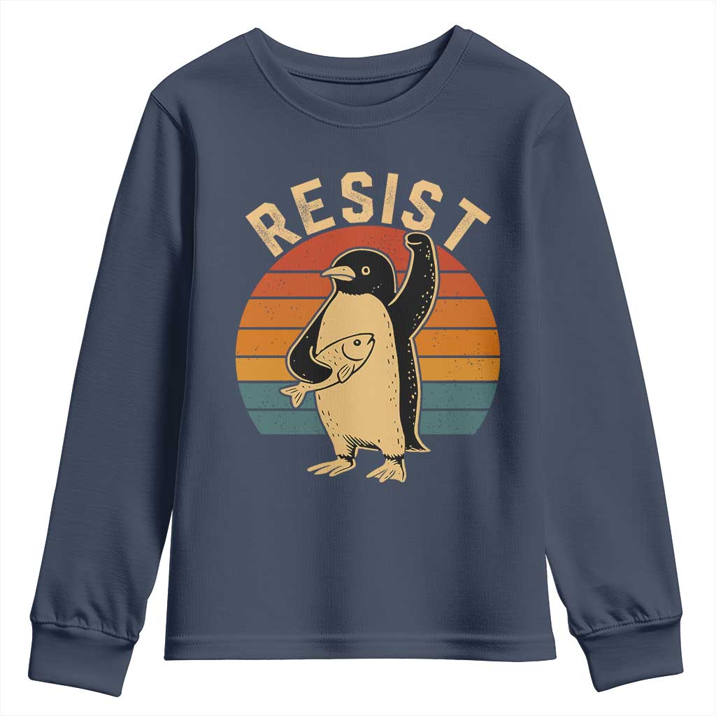 Funny Penguin Resist Youth Sweatshirt Against Tariffs Retro Vintage