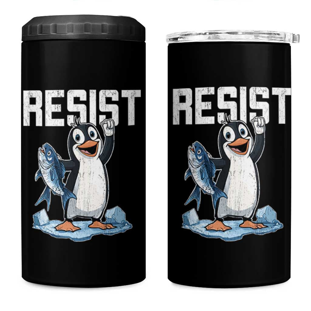 Funny Penguin Resist 4 in 1 Can Cooler Tumbler Against Tariffs Protest