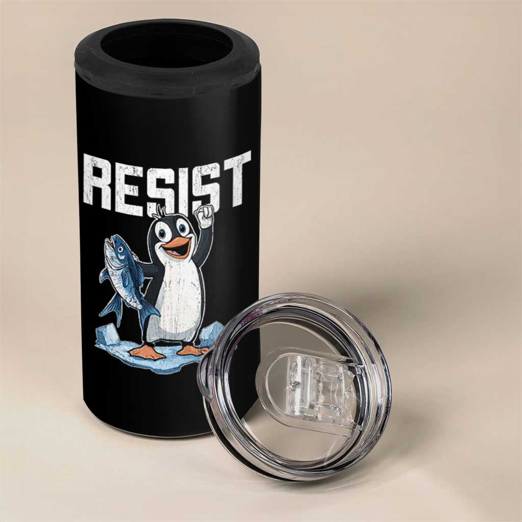 Funny Penguin Resist 4 in 1 Can Cooler Tumbler Against Tariffs Protest