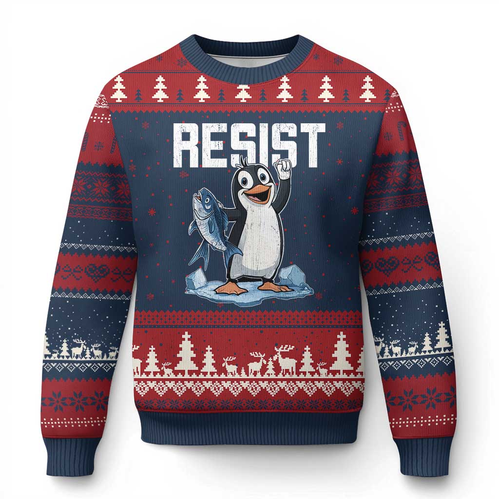 Funny Penguin Resist Ugly Christmas Sweater Against Tariffs Protest - Wonder Print Shop