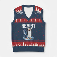 Funny Penguin Resist V-Neck Knit Sweater Vest Against Tariffs Protest - Wonder Print Shop