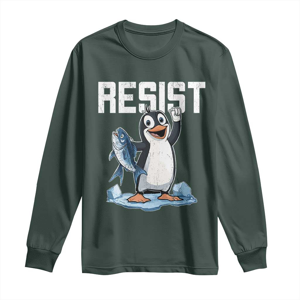 Funny Penguin Resist Long Sleeve Shirt Against Tariffs Protest
