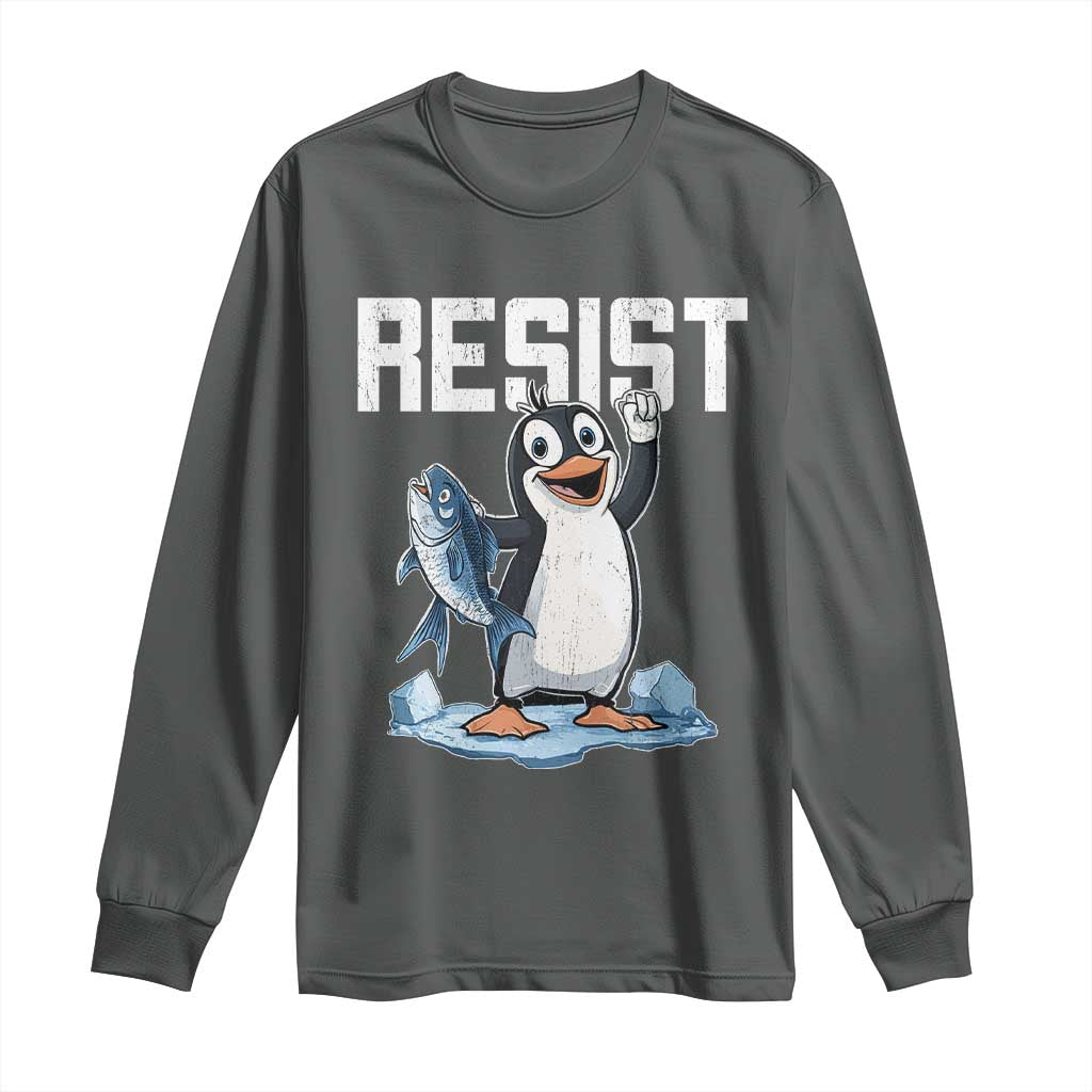 Funny Penguin Resist Long Sleeve Shirt Against Tariffs Protest