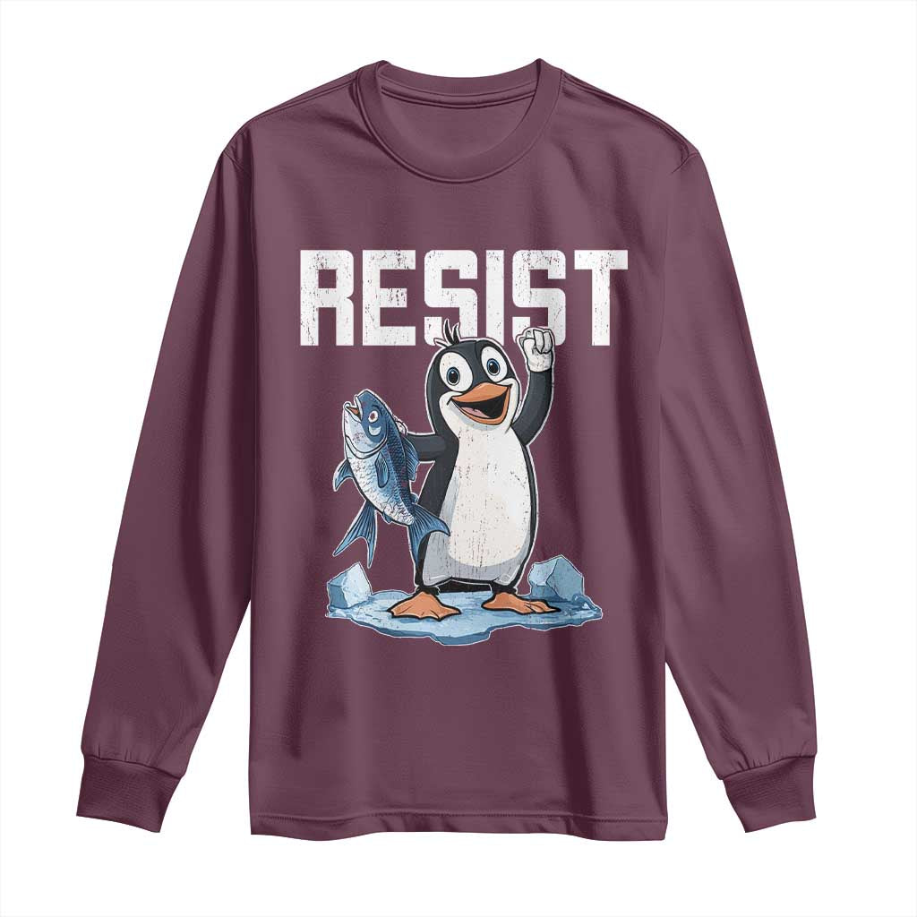 Funny Penguin Resist Long Sleeve Shirt Against Tariffs Protest