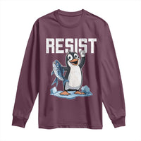 Funny Penguin Resist Long Sleeve Shirt Against Tariffs Protest