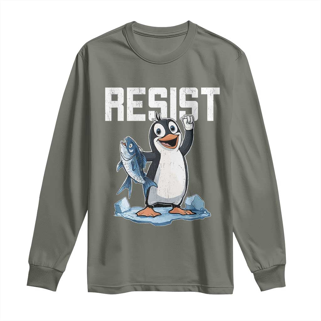 Funny Penguin Resist Long Sleeve Shirt Against Tariffs Protest
