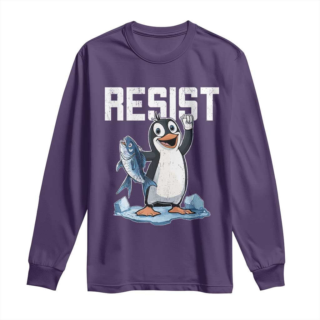 Funny Penguin Resist Long Sleeve Shirt Against Tariffs Protest