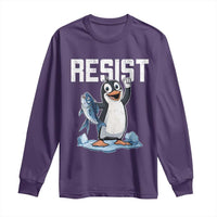 Funny Penguin Resist Long Sleeve Shirt Against Tariffs Protest