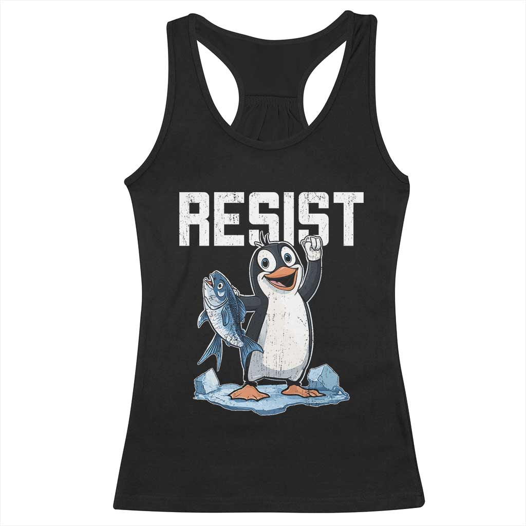 Funny Penguin Resist Racerback Tank Top Against Tariffs Protest