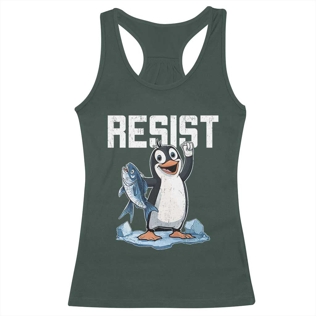 Funny Penguin Resist Racerback Tank Top Against Tariffs Protest
