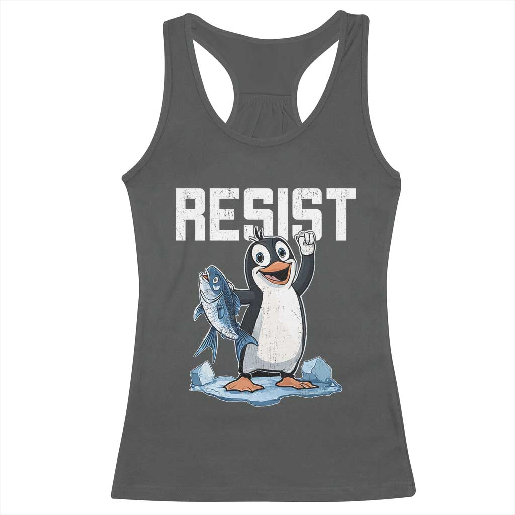 Funny Penguin Resist Racerback Tank Top Against Tariffs Protest