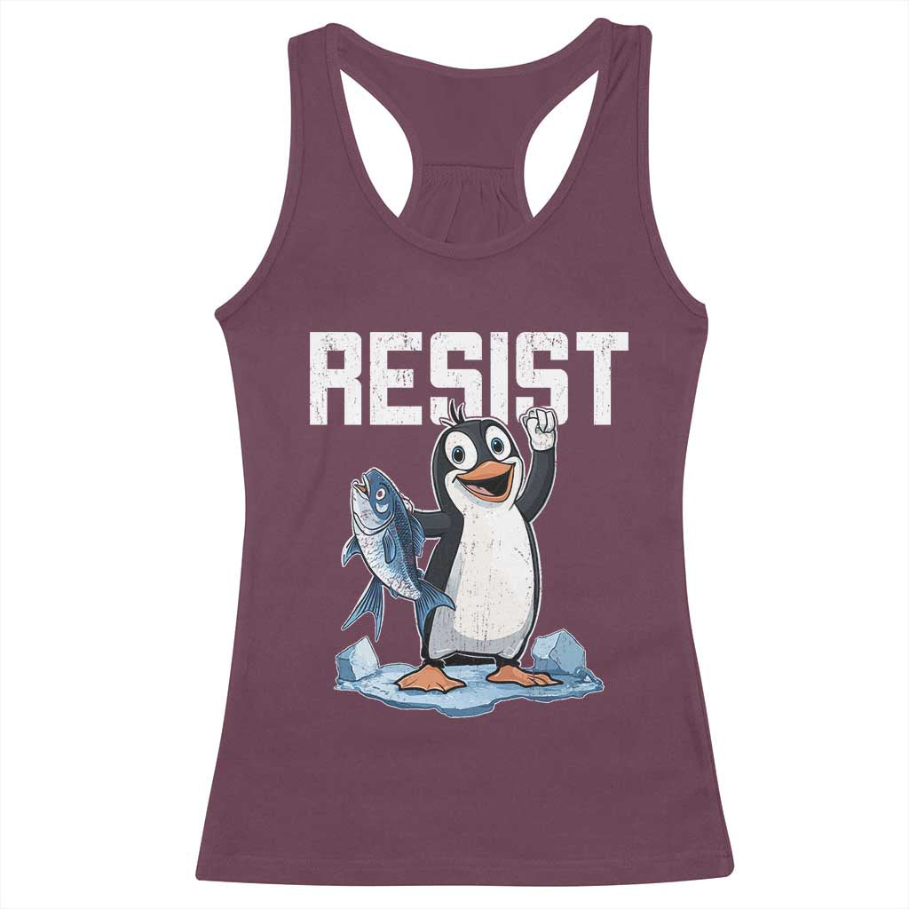 Funny Penguin Resist Racerback Tank Top Against Tariffs Protest