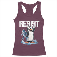 Funny Penguin Resist Racerback Tank Top Against Tariffs Protest