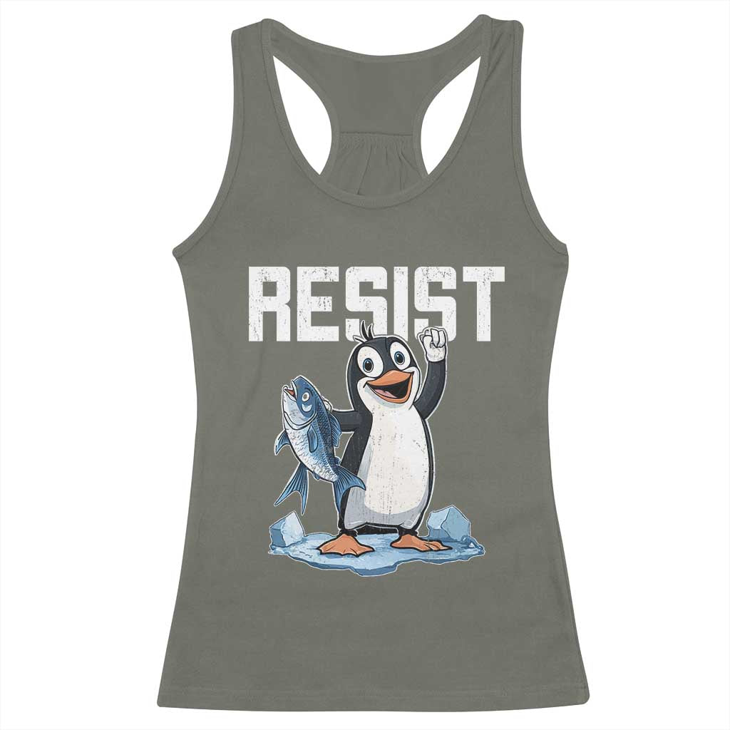 Funny Penguin Resist Racerback Tank Top Against Tariffs Protest