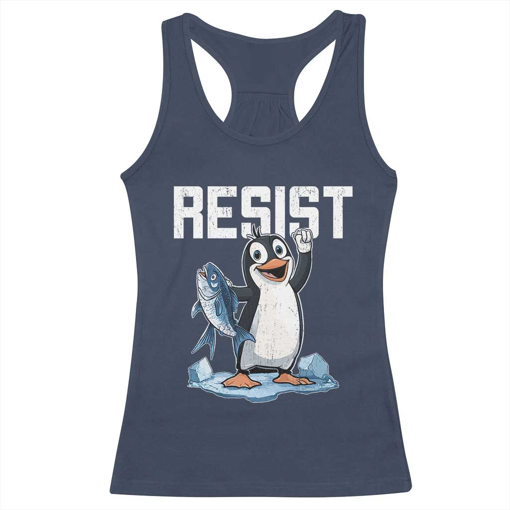 Funny Penguin Resist Racerback Tank Top Against Tariffs Protest