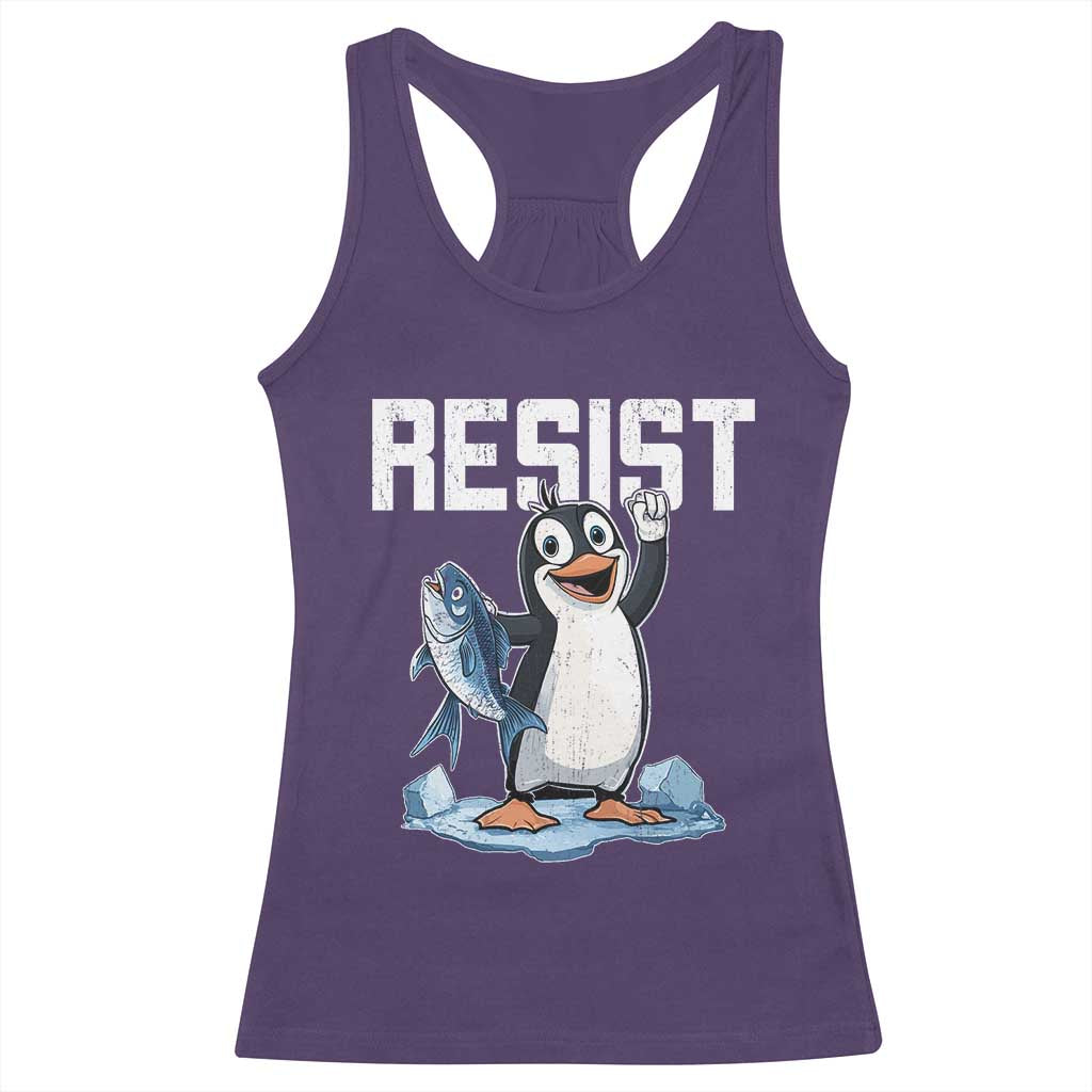 Funny Penguin Resist Racerback Tank Top Against Tariffs Protest