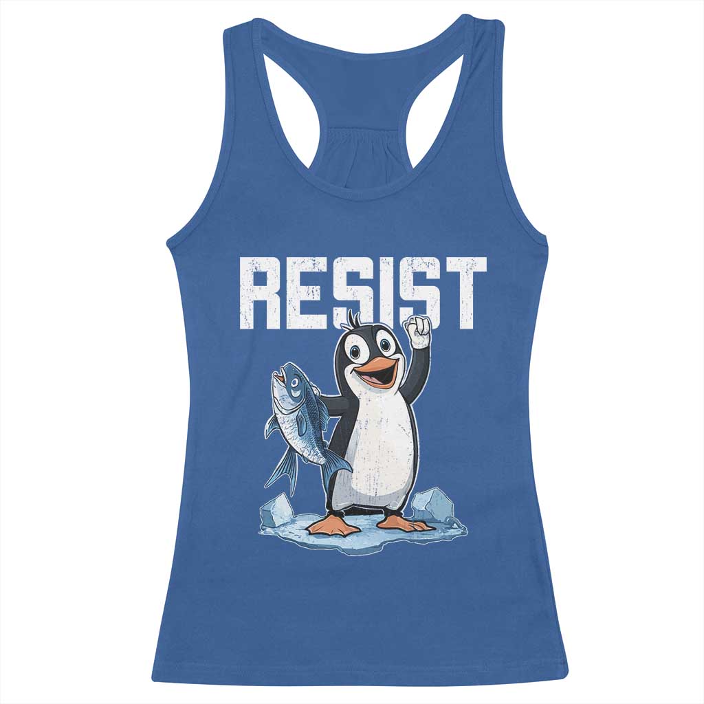 Funny Penguin Resist Racerback Tank Top Against Tariffs Protest