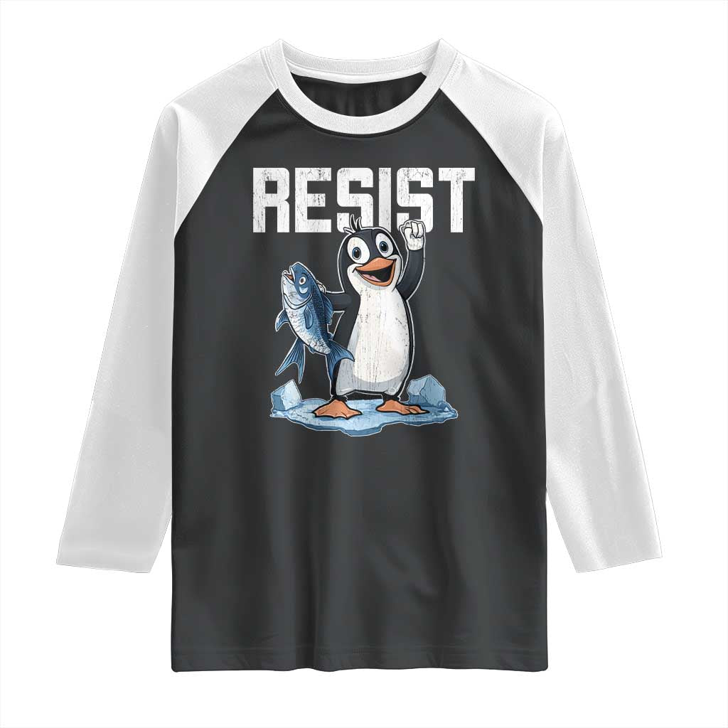 Funny Penguin Resist Raglan Shirt Against Tariffs Protest
