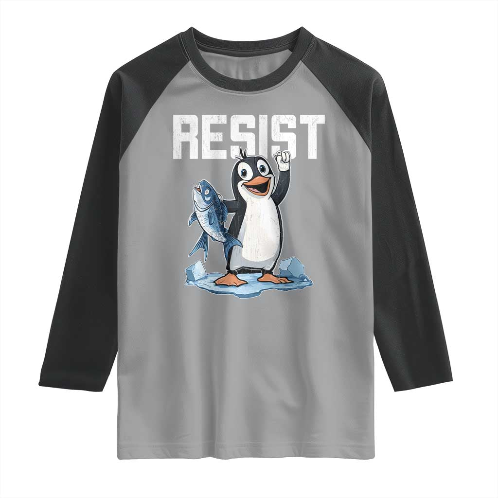 Funny Penguin Resist Raglan Shirt Against Tariffs Protest