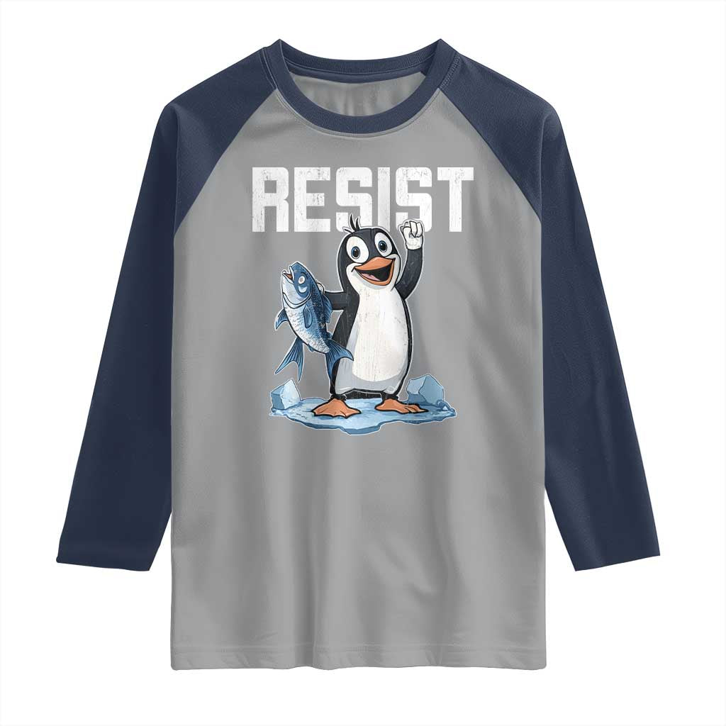 Funny Penguin Resist Raglan Shirt Against Tariffs Protest