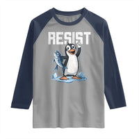 Funny Penguin Resist Raglan Shirt Against Tariffs Protest
