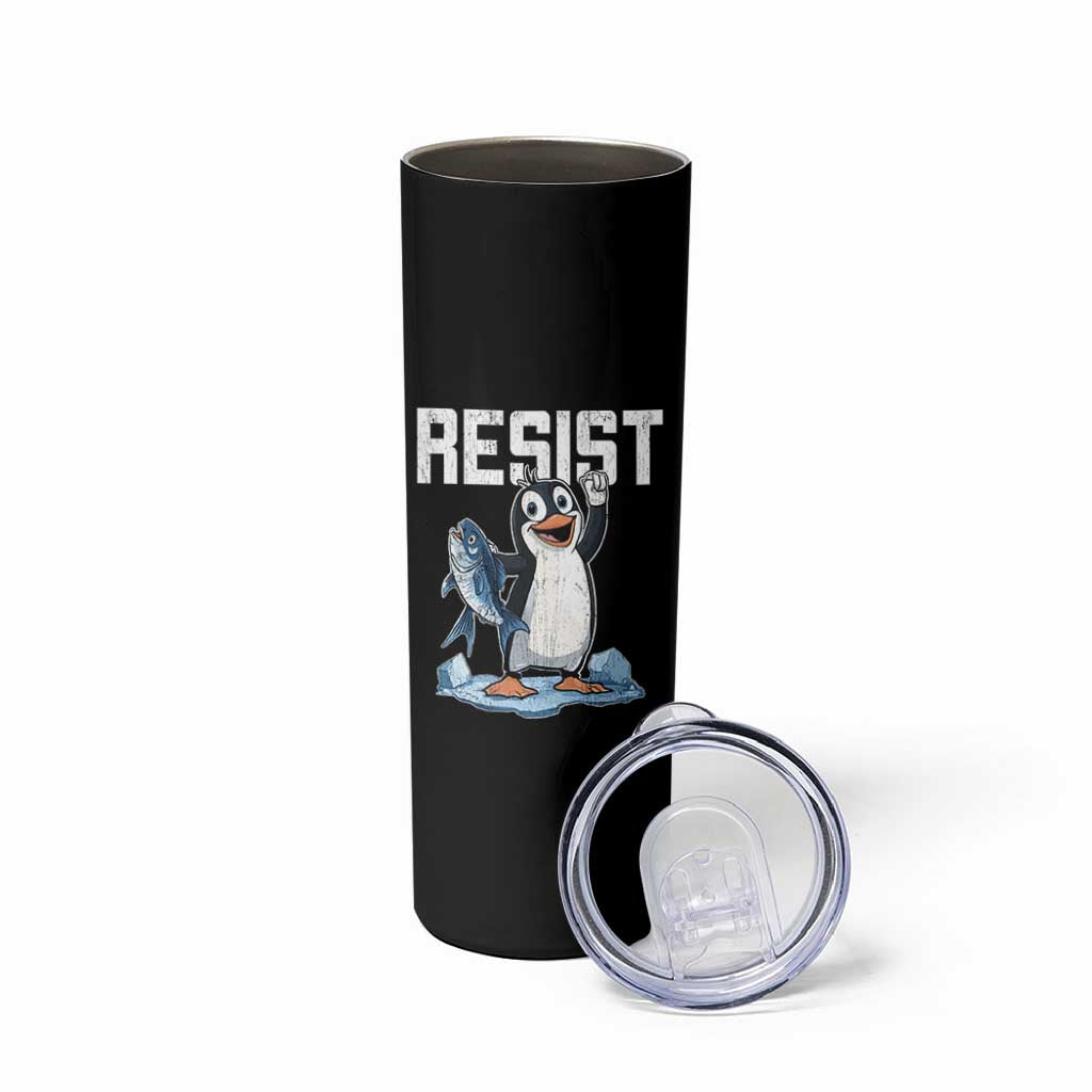 Funny Penguin Resist Skinny Tumbler Against Tariffs Protest