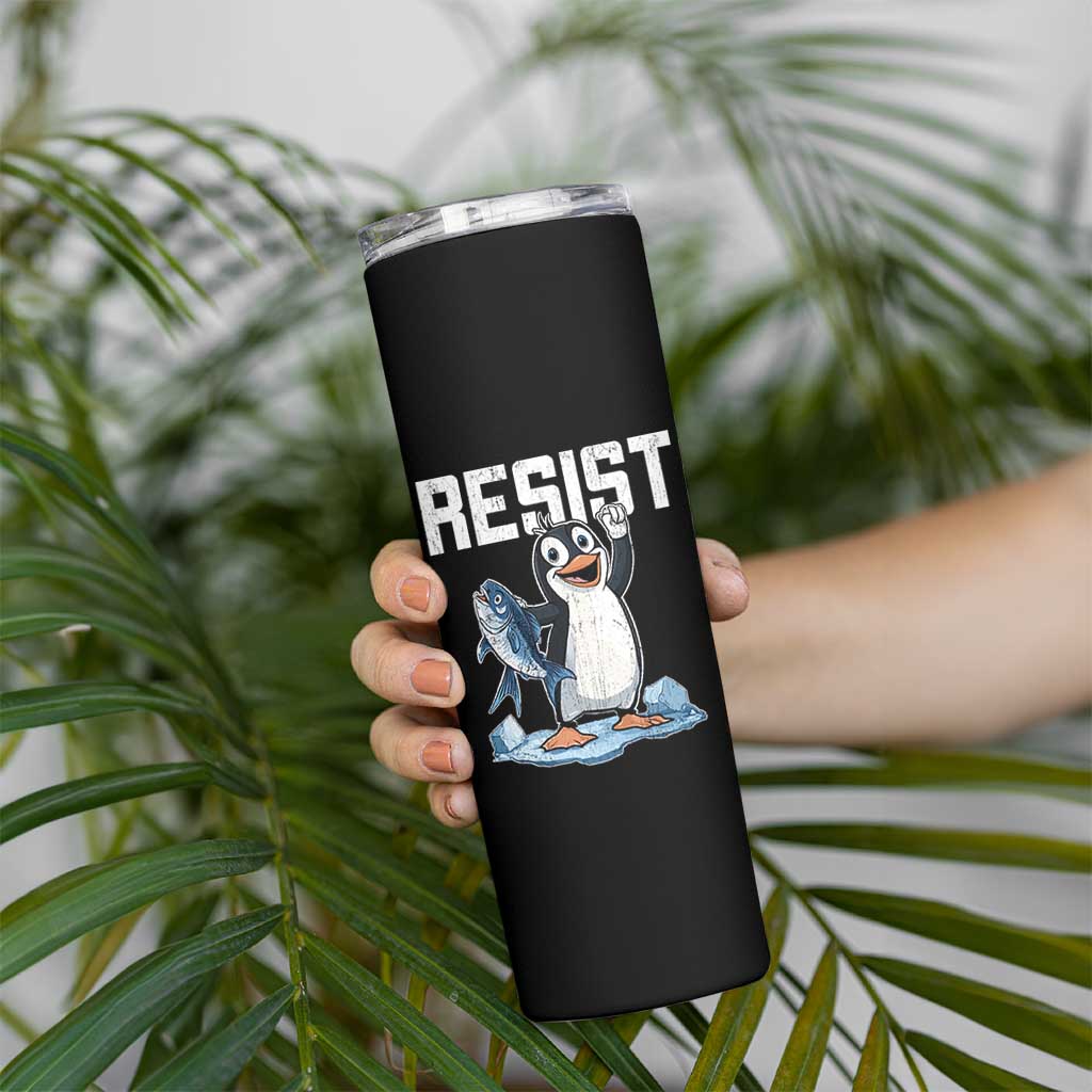 Funny Penguin Resist Skinny Tumbler Against Tariffs Protest