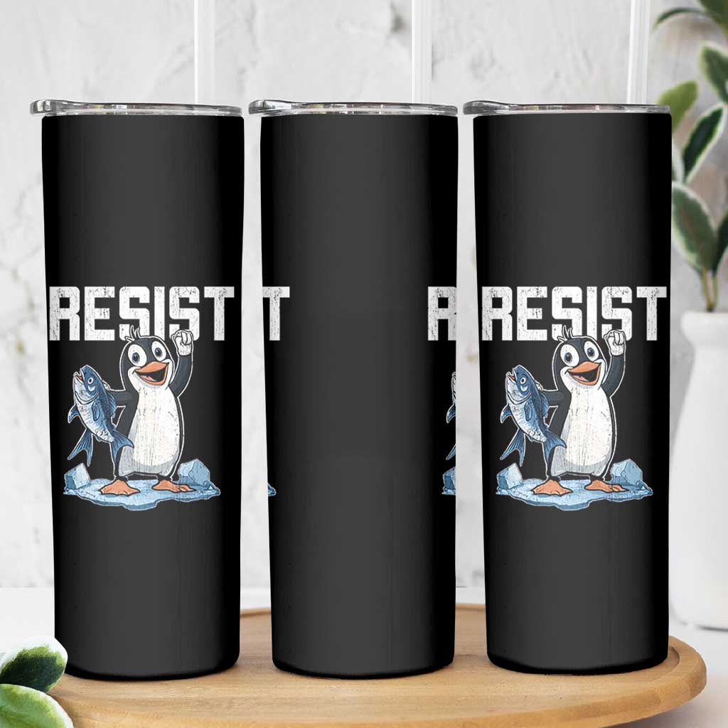 Funny Penguin Resist Skinny Tumbler Against Tariffs Protest