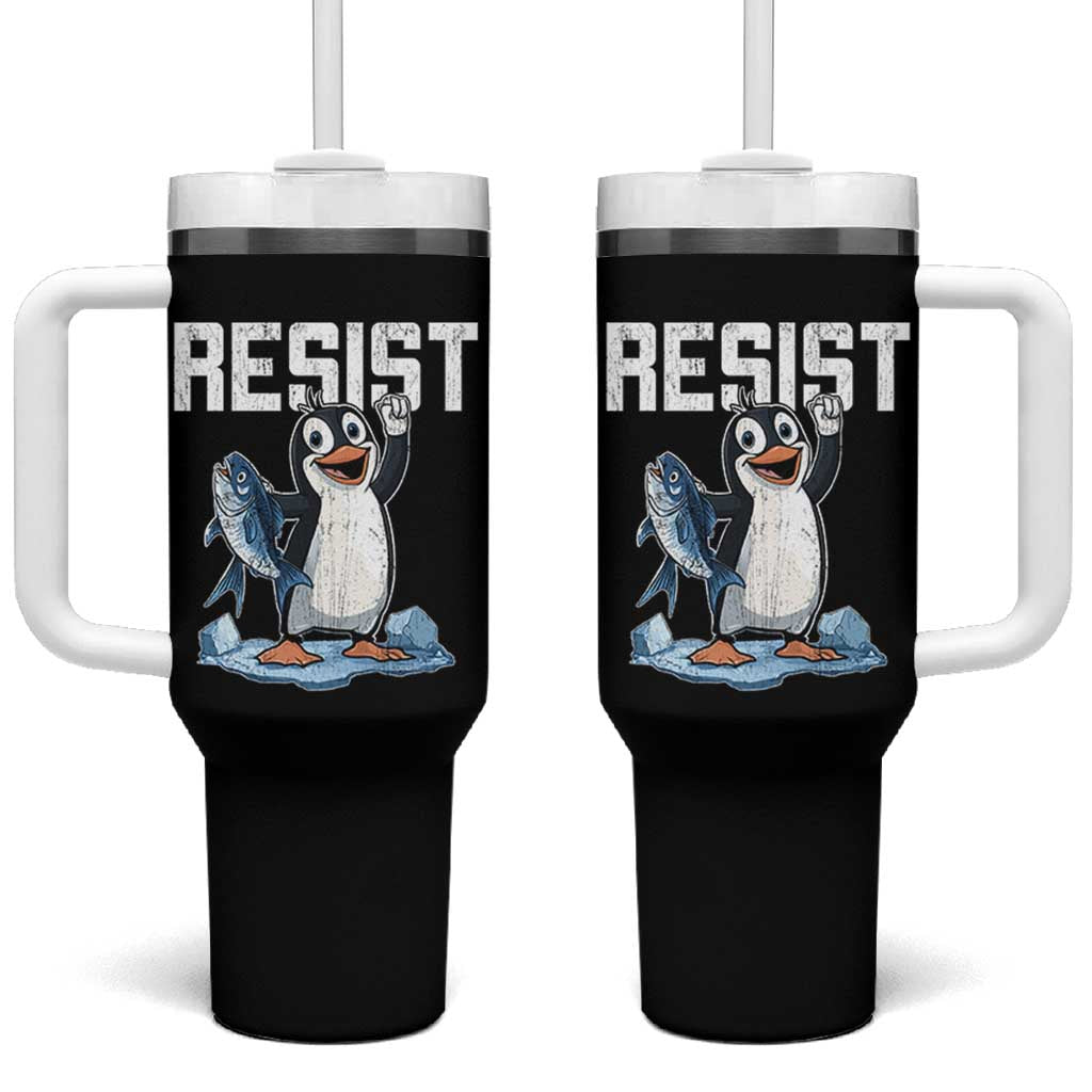 Funny Penguin Resist Tumbler With Handle Against Tariffs Protest
