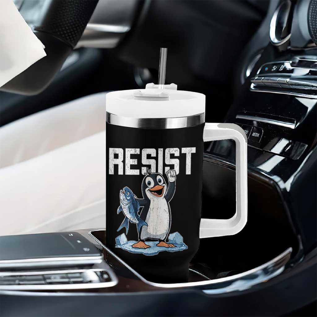 Funny Penguin Resist Tumbler With Handle Against Tariffs Protest