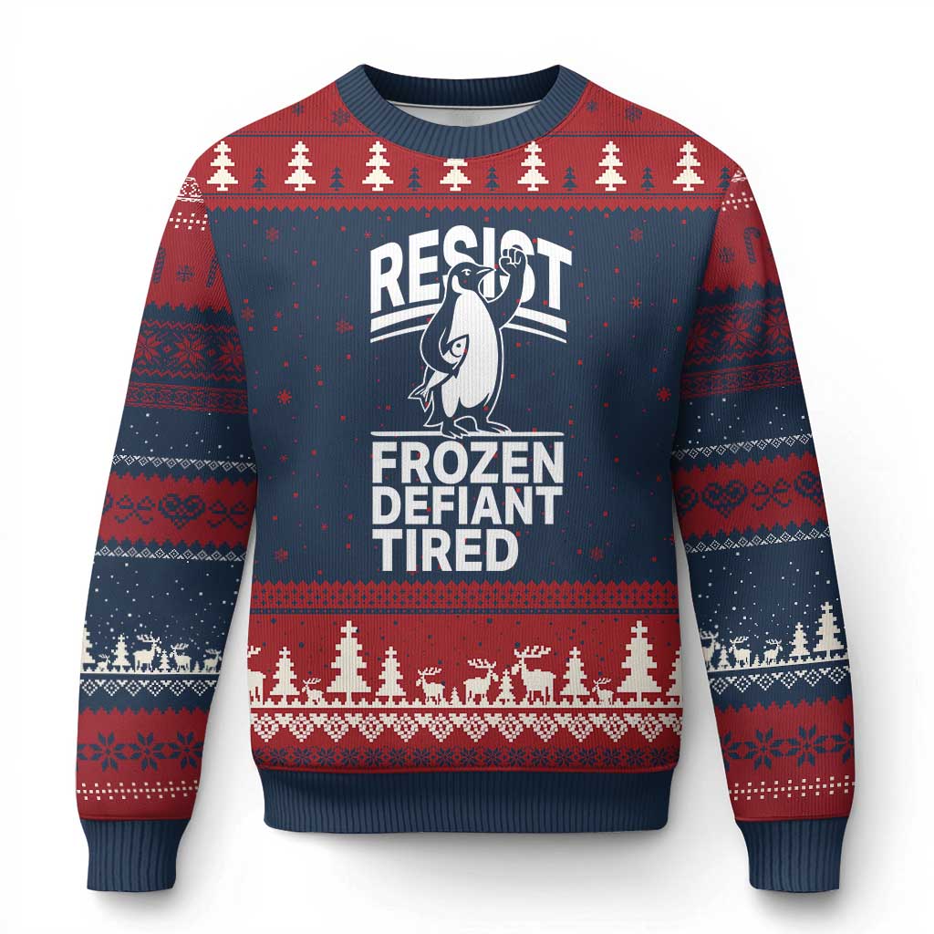 Funny Penguin Resist Ugly Christmas Sweater Frozen Defiant Tired FDT Activism - Wonder Print Shop