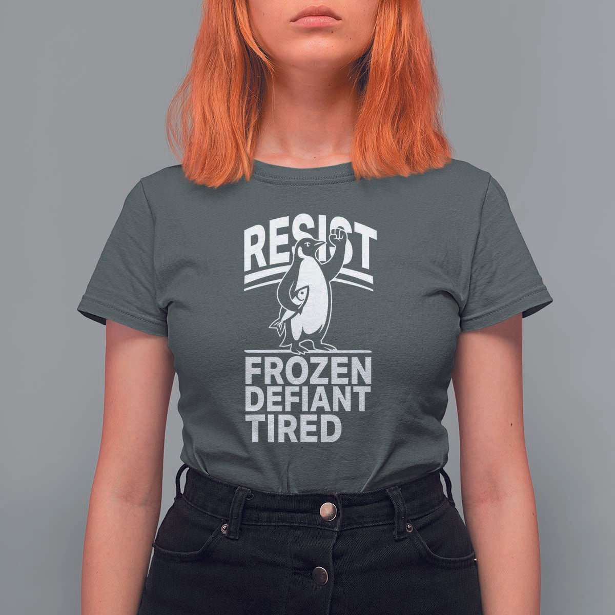 Funny Penguin Resist T Shirt For Women Frozen Defiant Tired FDT Activism
