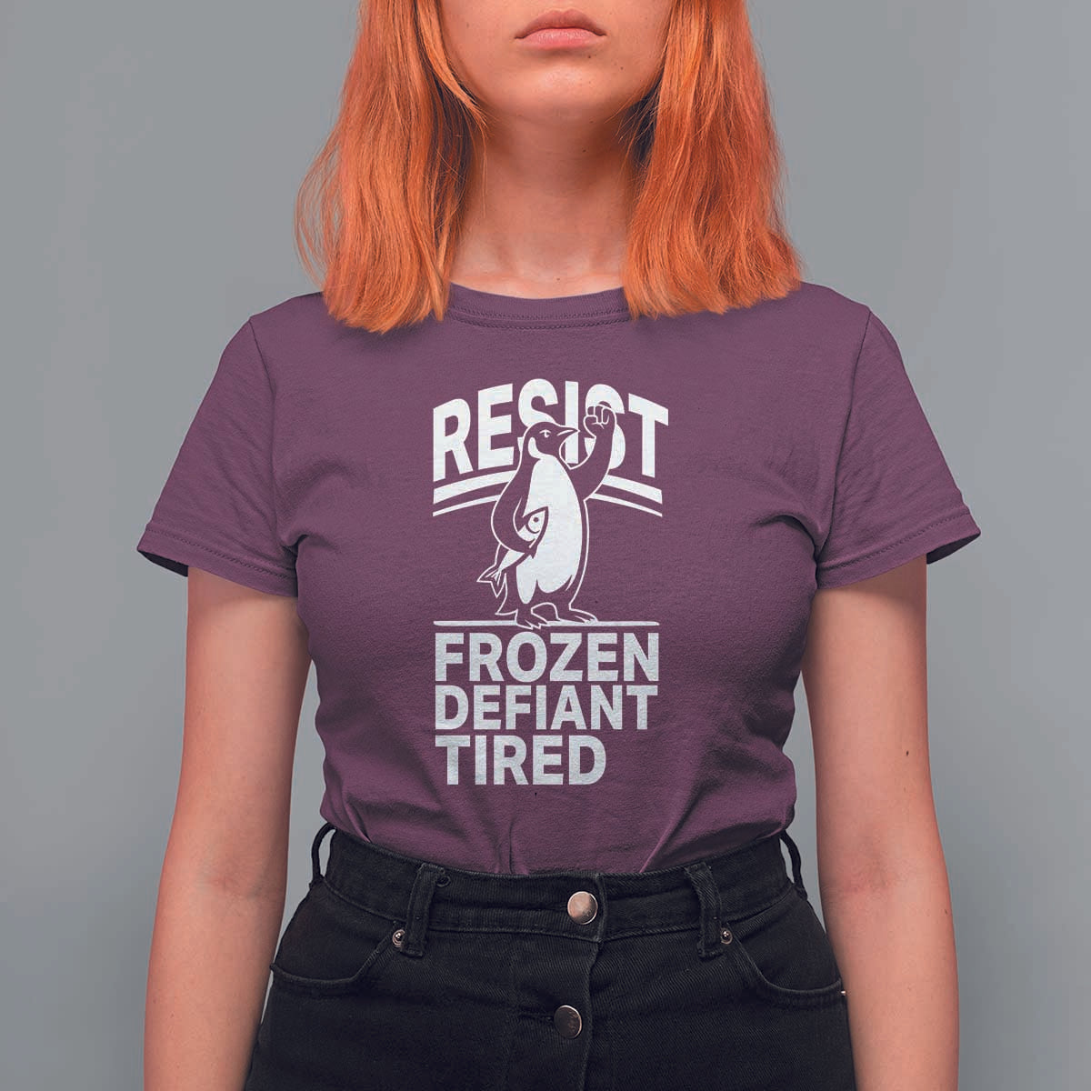 Funny Penguin Resist T Shirt For Women Frozen Defiant Tired FDT Activism