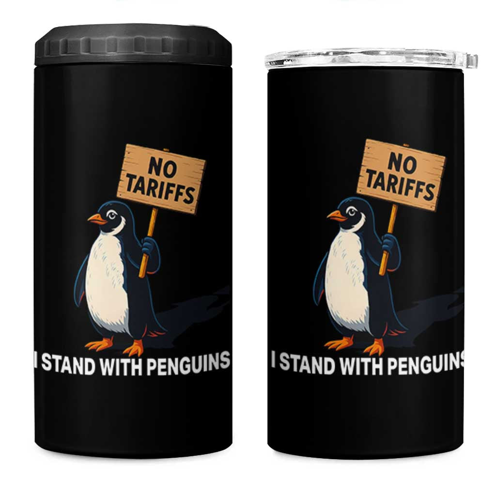 Funny Penguin Resist 4 in 1 Can Cooler Tumbler No Tariffs I Stand With Penguins