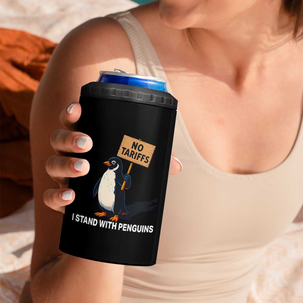 Funny Penguin Resist 4 in 1 Can Cooler Tumbler No Tariffs I Stand With Penguins