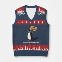 Funny Penguin Resist V-Neck Knit Sweater Vest No Tariffs I Stand With Penguins - Wonder Print Shop