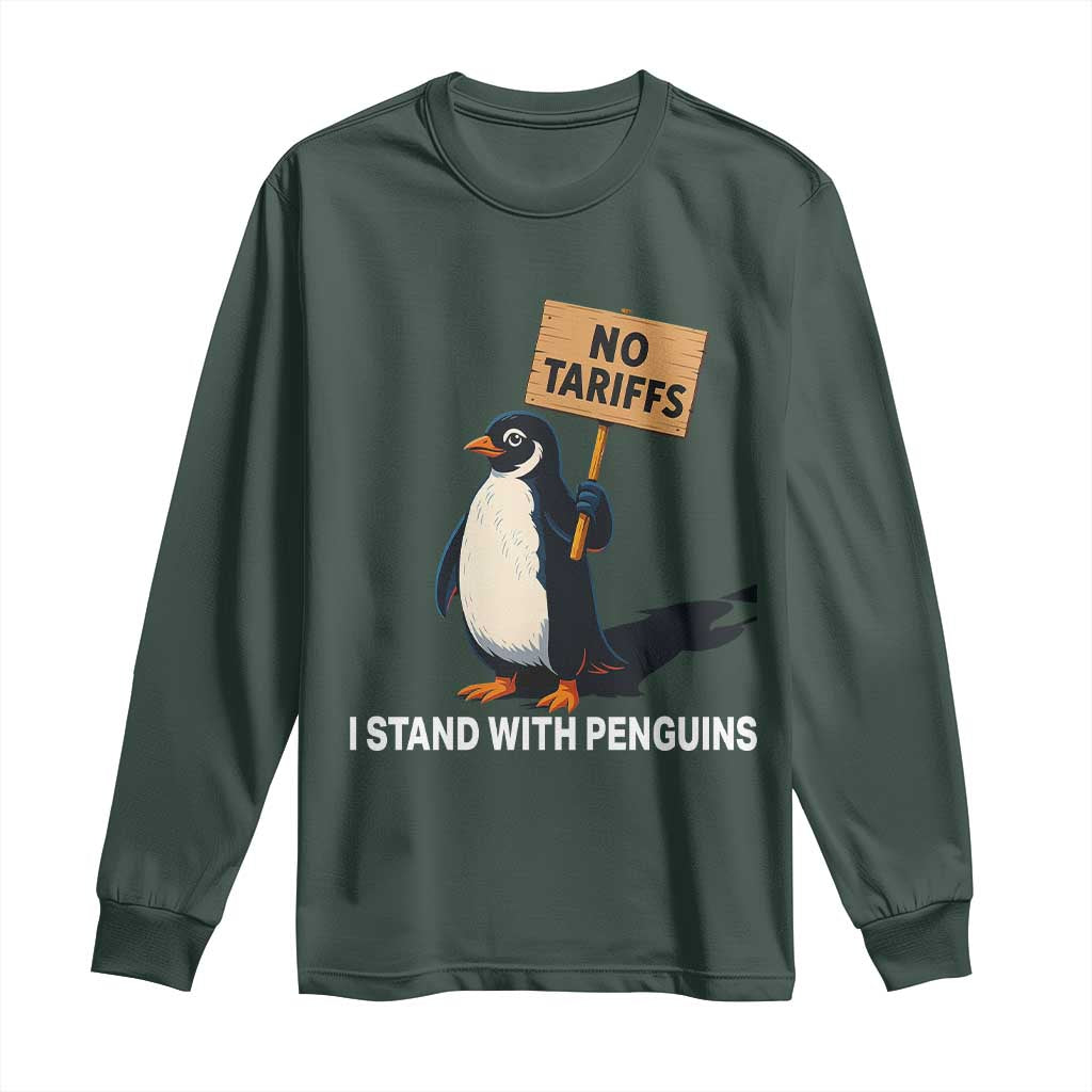 Funny Penguin Resist Long Sleeve Shirt No Tariffs I Stand With Penguins