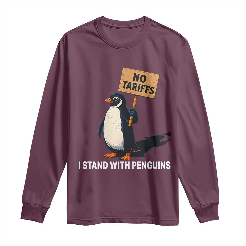 Funny Penguin Resist Long Sleeve Shirt No Tariffs I Stand With Penguins