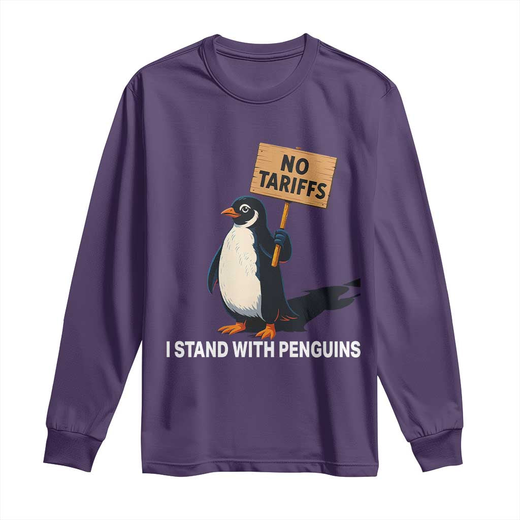 Funny Penguin Resist Long Sleeve Shirt No Tariffs I Stand With Penguins