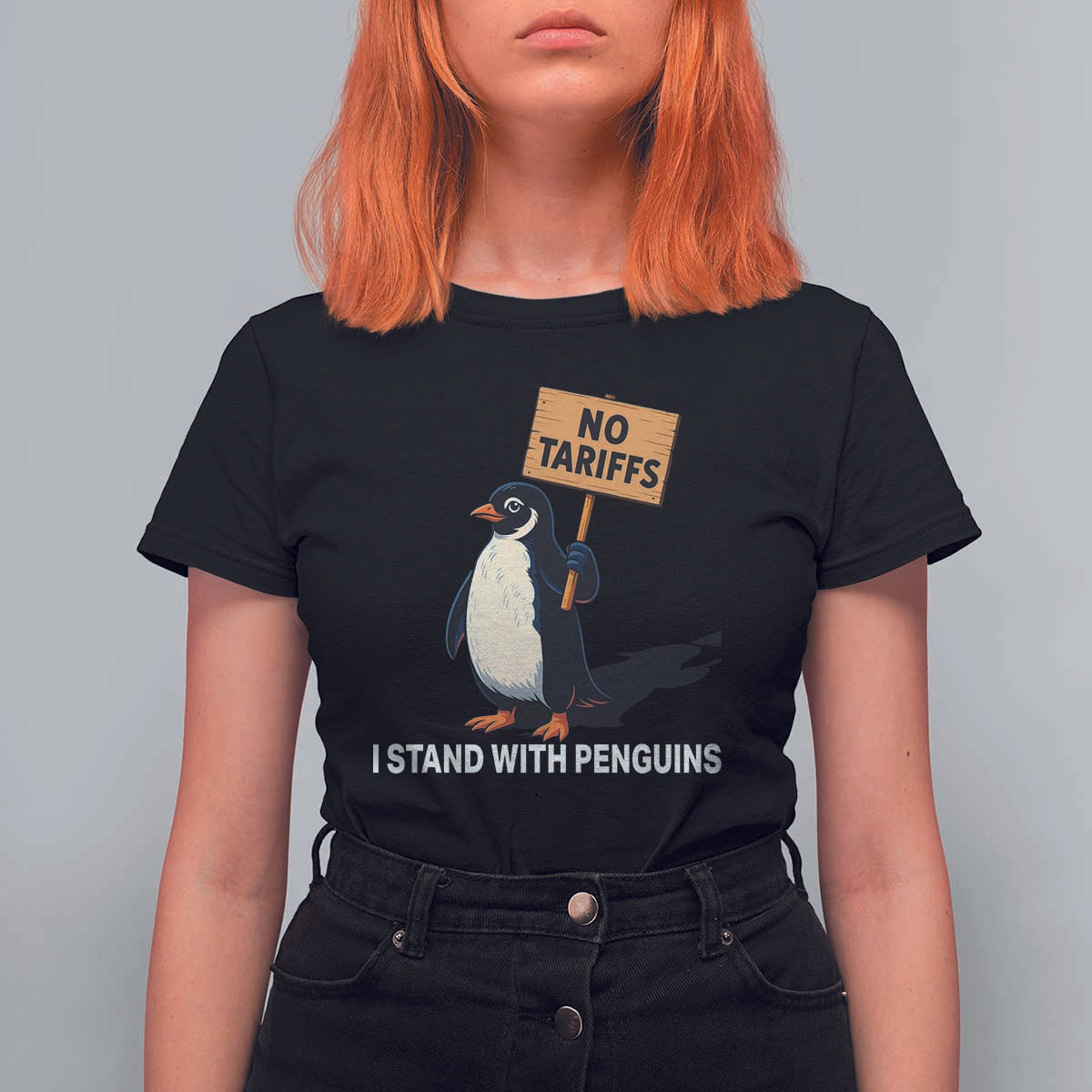 Funny Penguin Resist T Shirt For Women No Tariffs I Stand With Penguins
