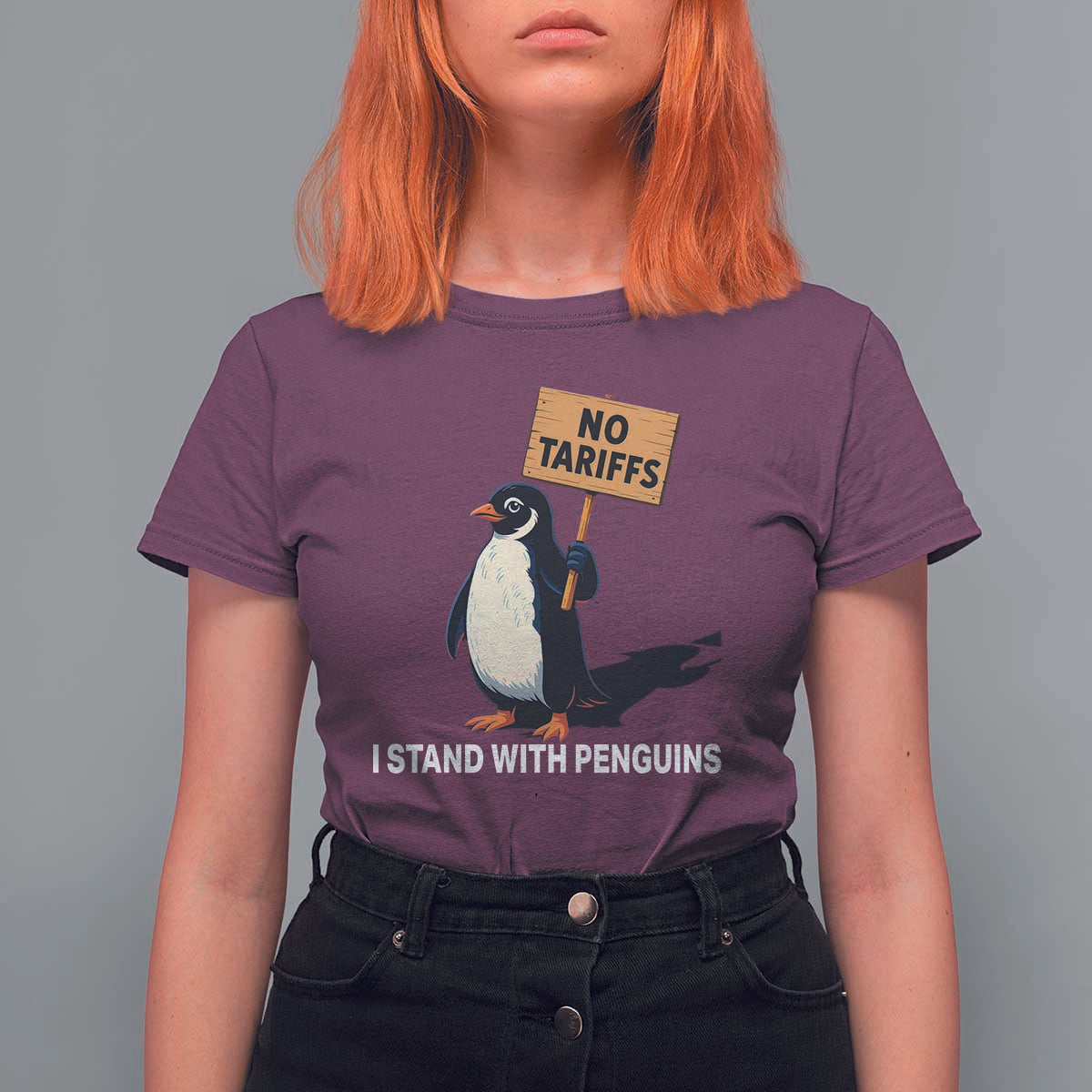 Funny Penguin Resist T Shirt For Women No Tariffs I Stand With Penguins