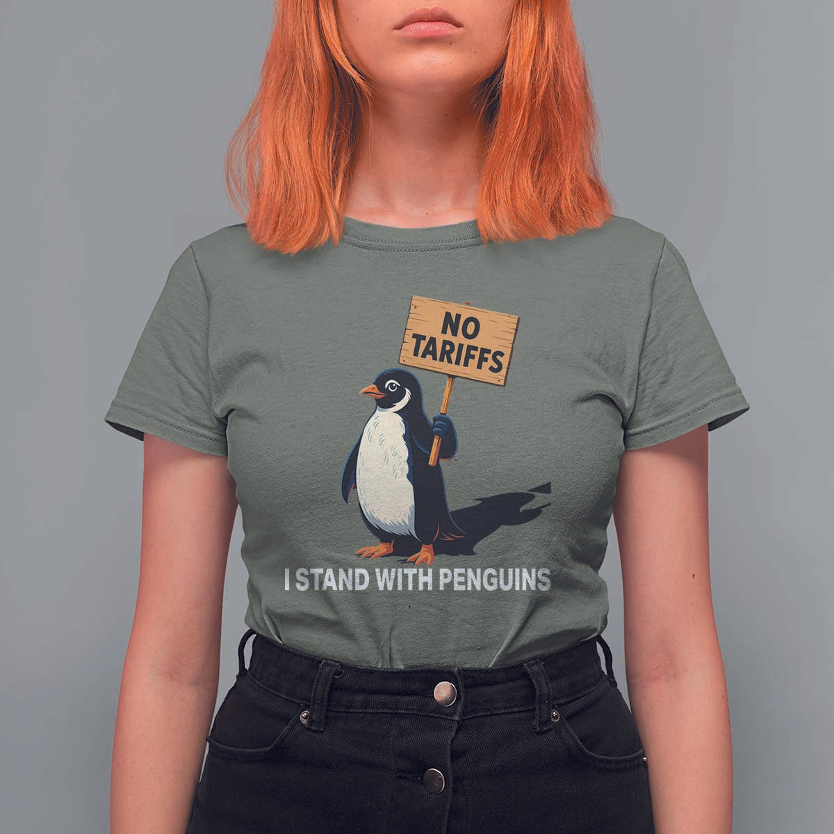 Funny Penguin Resist T Shirt For Women No Tariffs I Stand With Penguins